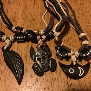 Three Handmade Hemp Necklaces Boho Hippie Tribal